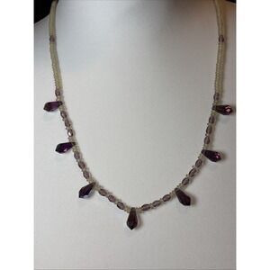 22" Vintage Purple‎ Crystal Necklace Teardrop